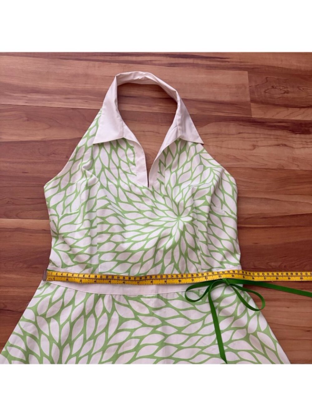 Yves Cossette Depeche Mode Women’s Size 12 Green White Floral Halter Fit Flare - Picture 3 of 13